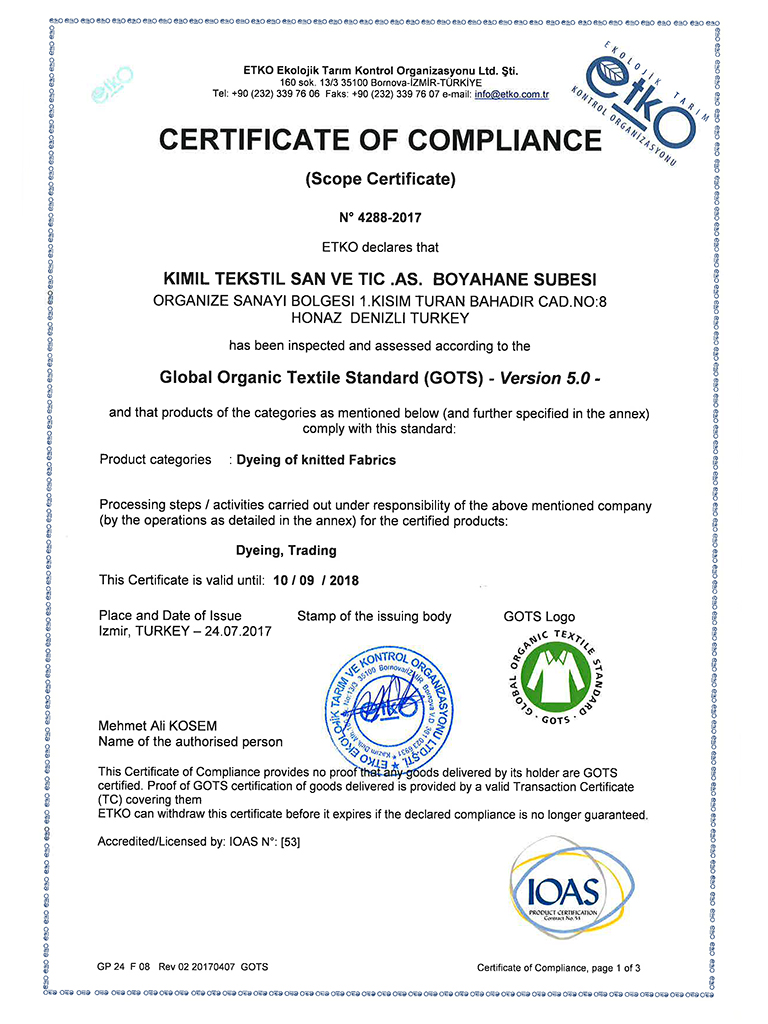 Kımıl Tekstil,quality, certificates